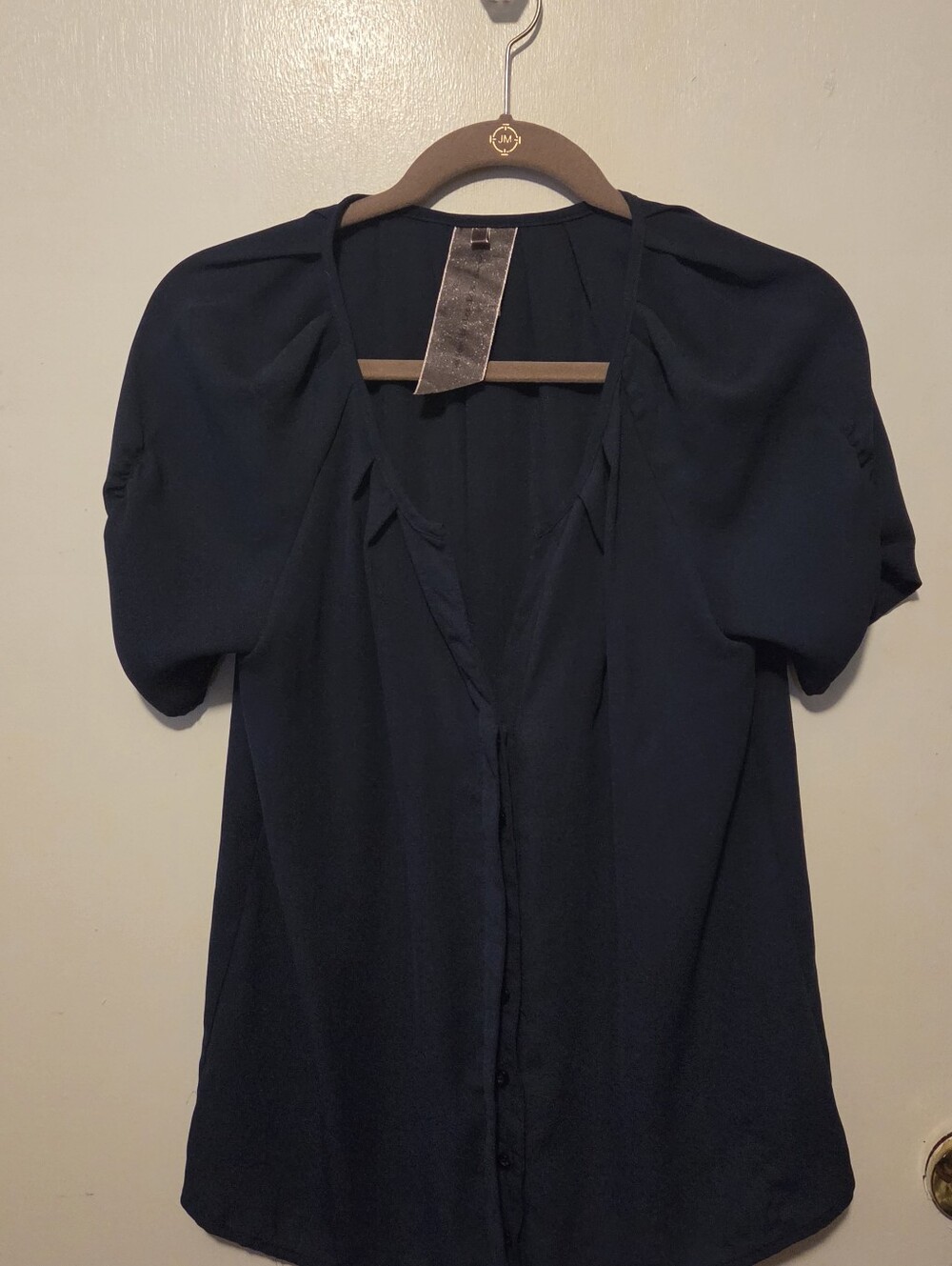 Moon Collection Navy Short Sleeve V-Neck Blouse